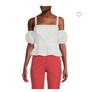 BCBGMaxAzria Cold Shoulder Peplum Top In Gardenia Sz Medium NWT